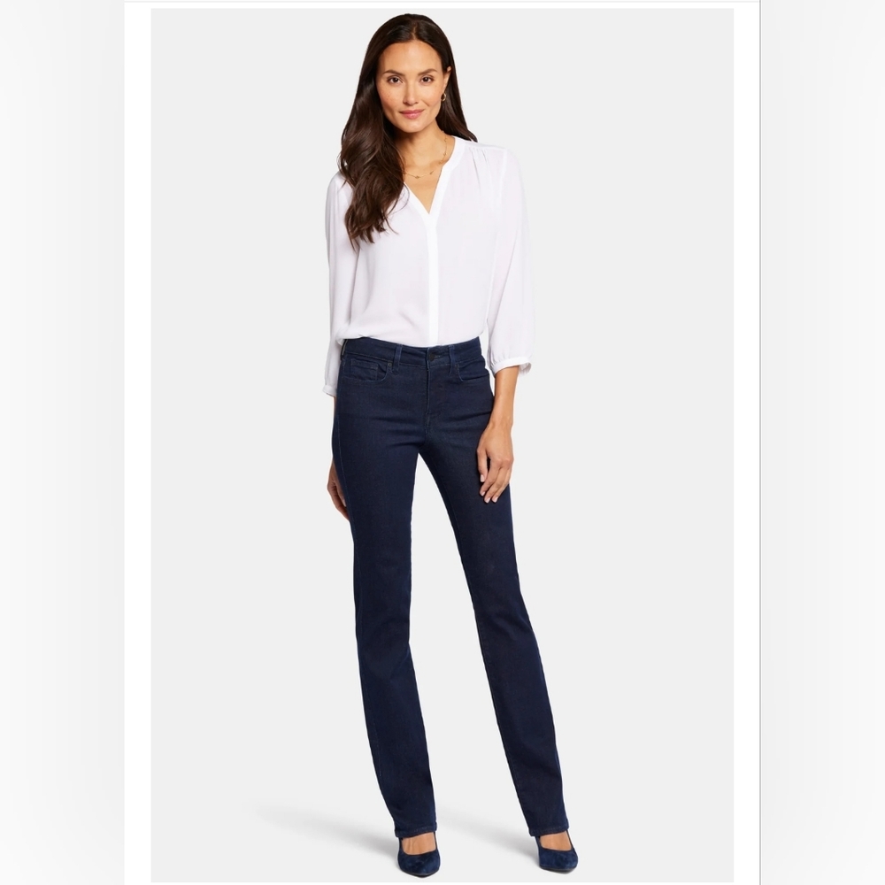 NYDJ Marilyn Straight Jeans in Dark Wash Rinse | Size 12P